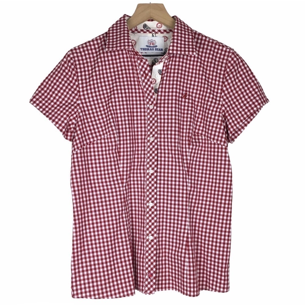 THOMAS DEAN Alabama Collegiate Shirt Button Up Gingham Embroidered Size Large
